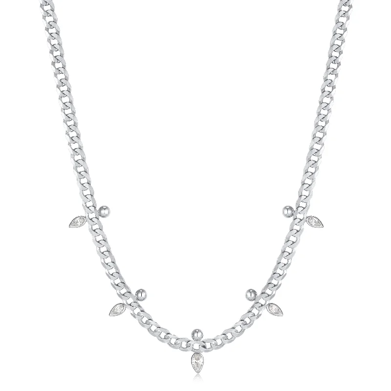 Silver Curb Chain Sparkle Point Necklace