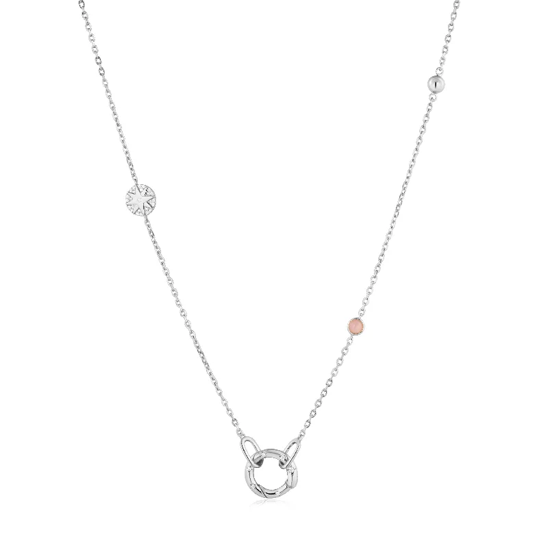 Clearance Sale On High-End Jewelry Collections Silver Star Rose Quartz Charm Connector Necklace Clearance Sale On High-End Jewelry Collections Silver Star Rose Quartz Charm Connector Necklace