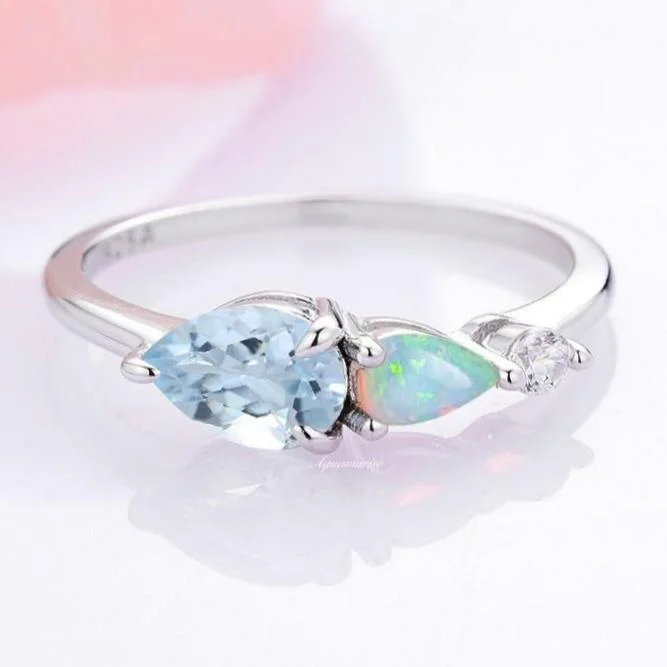 Trending Jewelry Styles Now At Limited-Time Discounts Natural Aquamarine & Australian Opal Ring- Sterling Silver Trending Jewelry Styles Now At Limited-Time Discounts Natural Aquamarine & Australian Opal Ring- Sterling Silver