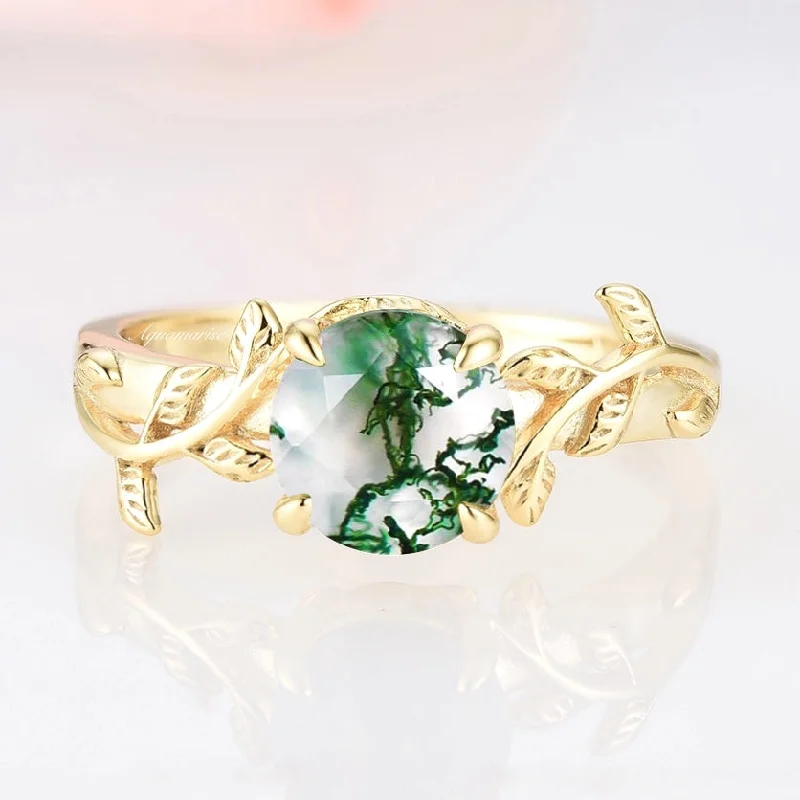 Bestselling Jewelry At Special Promotional Rates Natural Moss Agate Leaf Engagement Ring- 14K Yellow Gold Vermeil Bestselling Jewelry At Special Promotional Rates Natural Moss Agate Leaf Engagement Ring- 14K Yellow Gold Vermeil