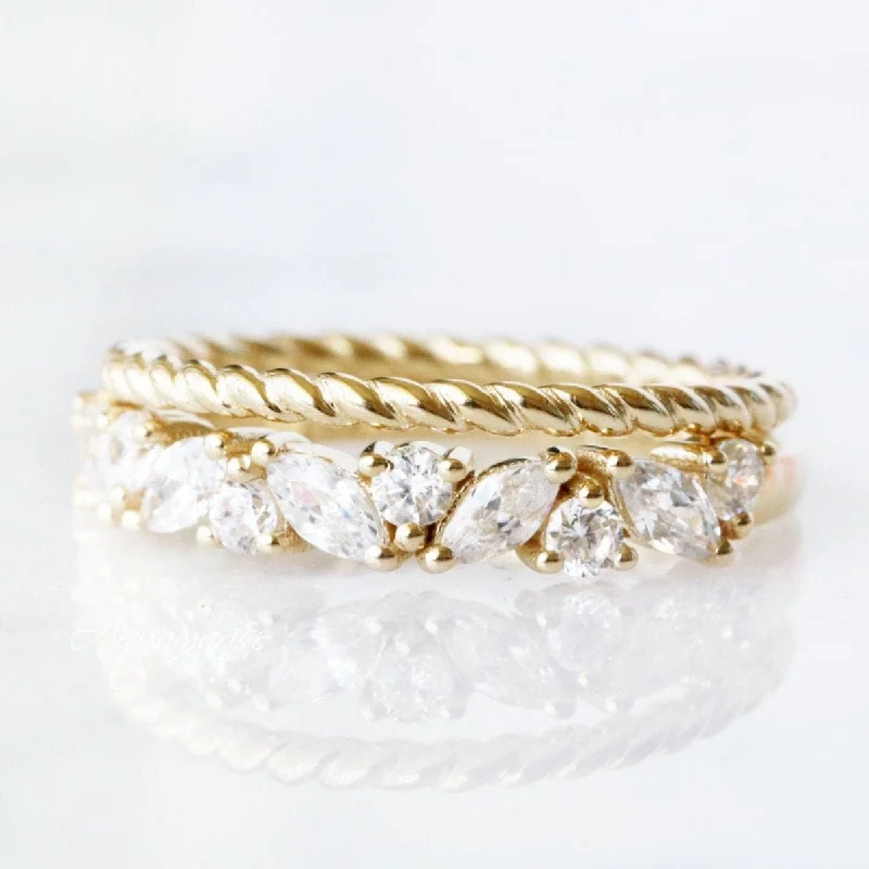Limited-Time Offer On Elegant Jewelry Pieces Willow White Sapphire Stacking Ring Set- 14K Yellow Gold Vermeil Limited-Time Offer On Elegant Jewelry Pieces Willow White Sapphire Stacking Ring Set- 14K Yellow Gold Vermeil