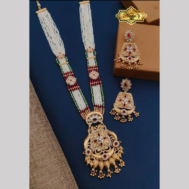 Elevate Your Outfit With Discounted Statement Jewelry Neetu Art Gold Plated Pota Stone And Pearl Long Necklace Set Elevate Your Outfit With Discounted Statement Jewelry Neetu Art Gold Plated Pota Stone And Pearl Long Necklace Set