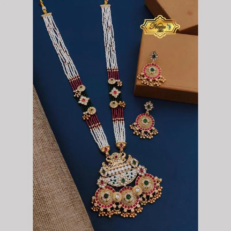 Everyday Jewelry Essentials Now On Sale Neetu Art Gold Plated Pota Stone And Pearl Long Necklace Set