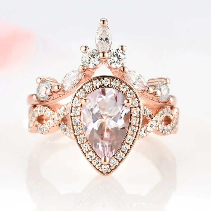 Discounted Jewelry For A Glamorous Look Nouveau Teardrop Morganite Ring Set- 14K Rose Gold Vermeil Discounted Jewelry For A Glamorous Look Nouveau Teardrop Morganite Ring Set- 14K Rose Gold Vermeil