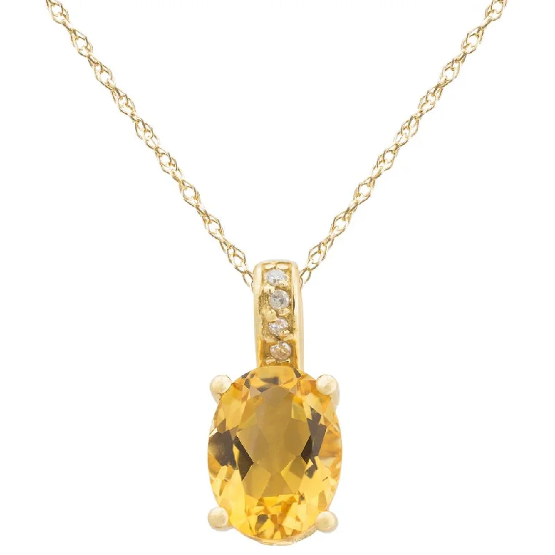 November Birthstone Pendant: 14K Yellow Gold Diamond And Oval Citrine Pendant Necklace