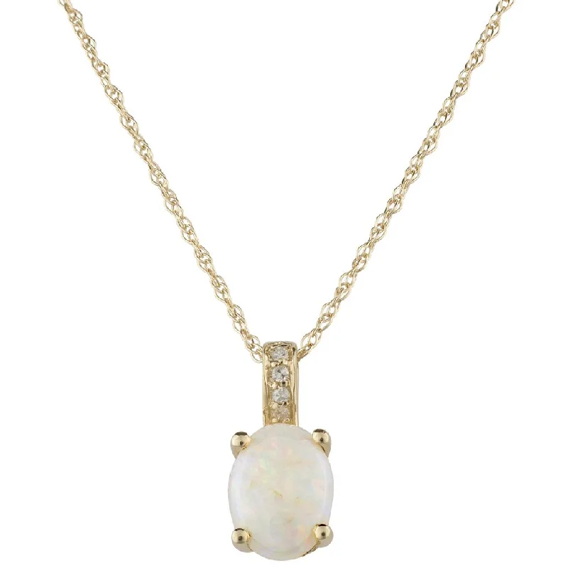 Limited-Time Offer On Elegant Jewelry Pieces October Birthstone Pendant: 14K Yellow Gold Diamond And Oval Opal Drop Pendant Necklace