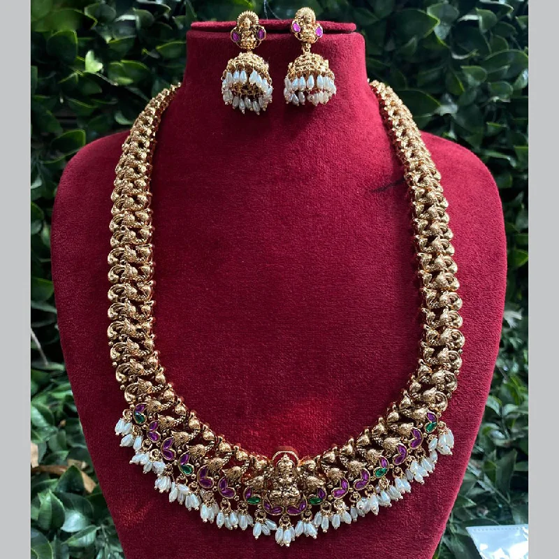 Prime Kundan Jewellery Gold Plated Pota Stone And Temple Long Necklace Set