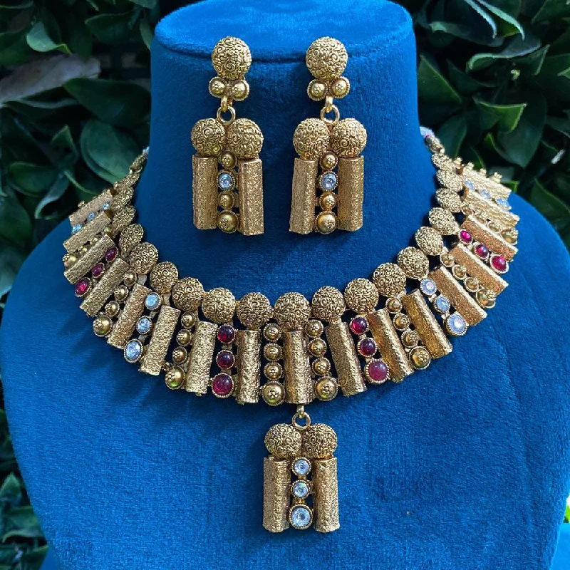 Prime Kundan Jewellery Gold Plated Pota Stone Necklace Set