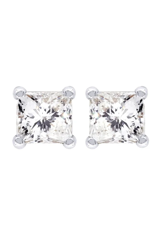 Princess Cut Diamond Stud Earrings For Men | 14K White Gold | 0.45 Carats