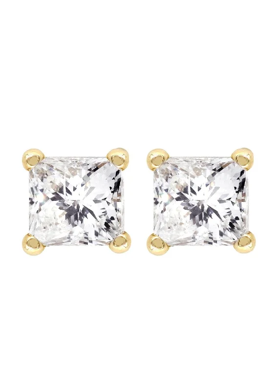 Princess Cut Diamond Stud Earrings For Men | 14K Yellow Gold | 0.97 Carats