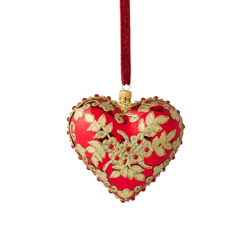 Luxury Jewelry At Unbeatable Discounts Red & Gold Floral Jeweled Heart Ornament