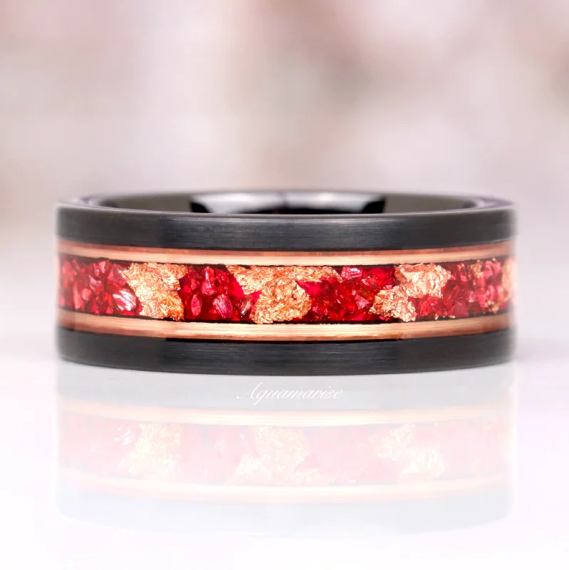 Grab Your Favorite Jewelry At The Lowest Prices Rose Gold Leaf & Ruby Wedding Band- 8MM Black Tungsten Grab Your Favorite Jewelry At The Lowest Prices Rose Gold Leaf & Ruby Wedding Band- 8MM Black Tungsten