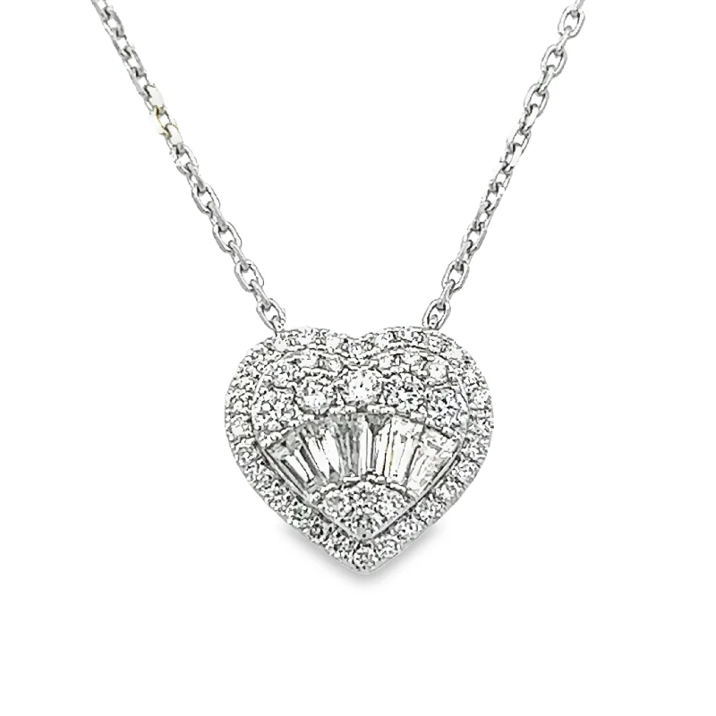 Classic And Modern Jewelry Styles On Sale Round & Baguette Diamond Heart Necklace