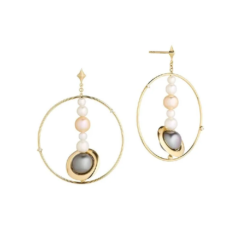 Chic And Stylish Jewelry At Discounted Prices Cosmo Solar System 18K Gold Hoops w. Pearl & Diamond Chic And Stylish Jewelry At Discounted Prices Cosmo Solar System 18K Gold Hoops w. Pearl & Diamond