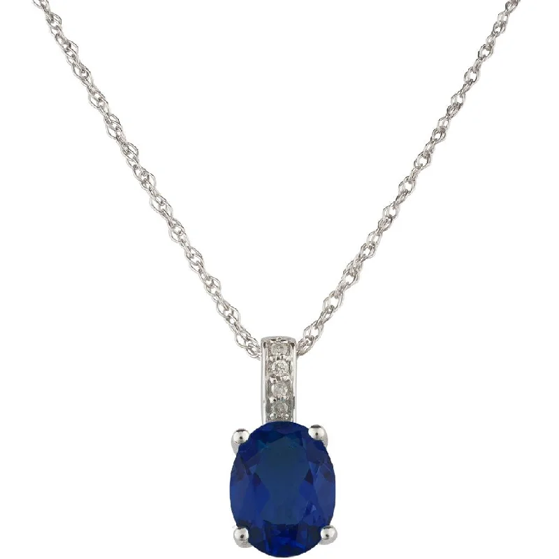 Grab Stylish Jewelry Before The Sale Ends September Birthstone Pendant: 14K White Gold Diamond And Oval Sapphire Pendant Necklace
