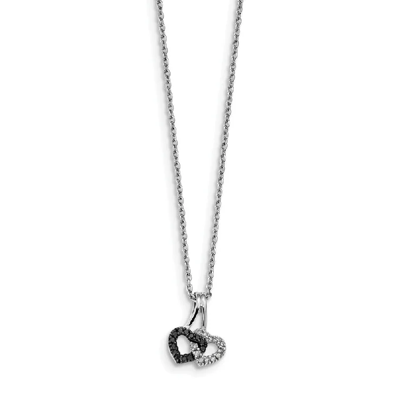 Affordable Glamour – Must-Have Jewelry At Special Rates Small Black & White Diamond Double Heart Necklace in Sterling Silver