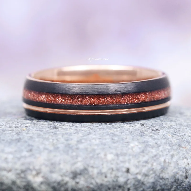 Luxury Jewelry Clearance – Shop Premium Styles Now Solar Flare Orange Sandstone Wedding Band- 6MM Rose Gold/ Black Tungsten Luxury Jewelry Clearance – Shop Premium Styles Now Solar Flare Orange Sandstone Wedding Band- 6MM Rose Gold/ Black Tungsten