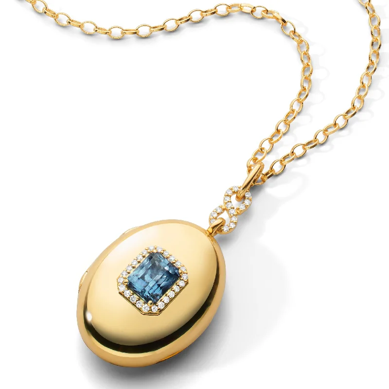 Last Chance To Grab Your Favorite Jewelry At A Discount Special Edition Emerald Cut Blue Sapphire and Diamond Locket - Only 1 Available