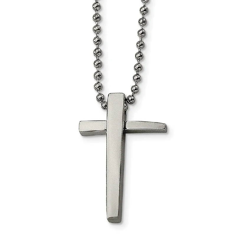 Stainless Steel Polished Cross Necklace - 22 Inch