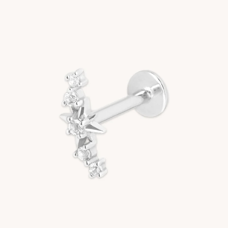 Star Curved Piercing Stud in Solid White Gold