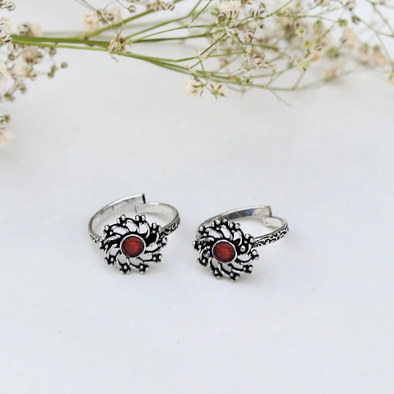 Luxury Meets Affordability – Jewelry Sale Live Now Teejh Dhrishya Red Stone Silver Oxidised Rings Luxury Meets Affordability – Jewelry Sale Live Now Teejh Dhrishya Red Stone Silver Oxidised Rings