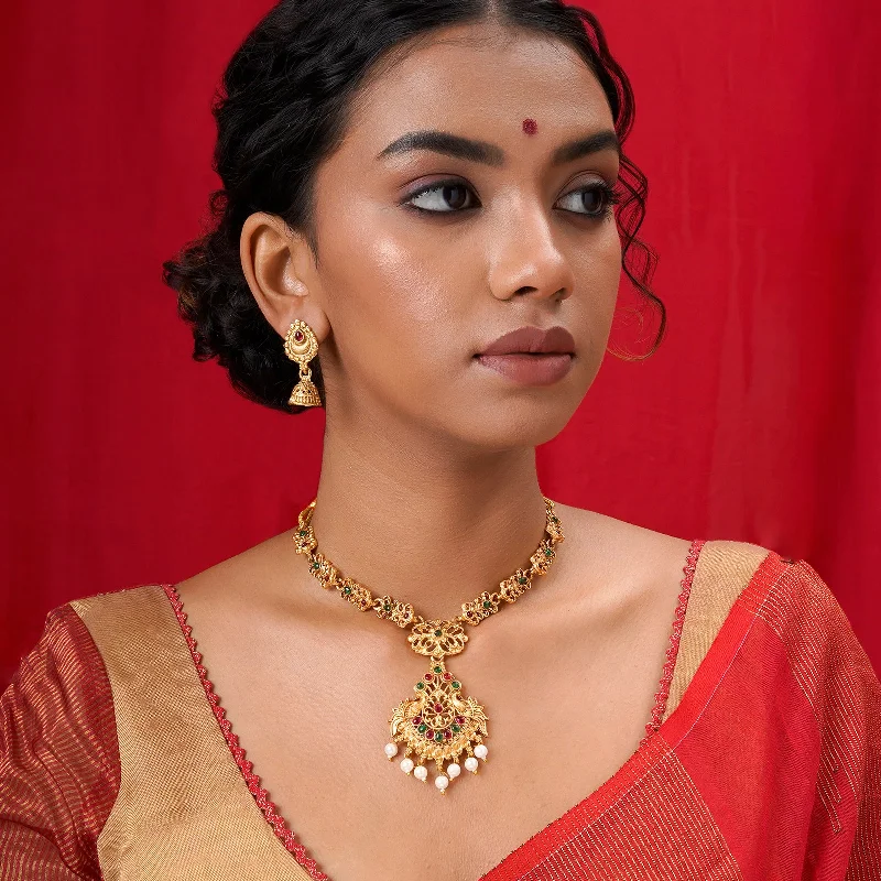 Teejh Dhyana Gold Red And Green Necklace Set