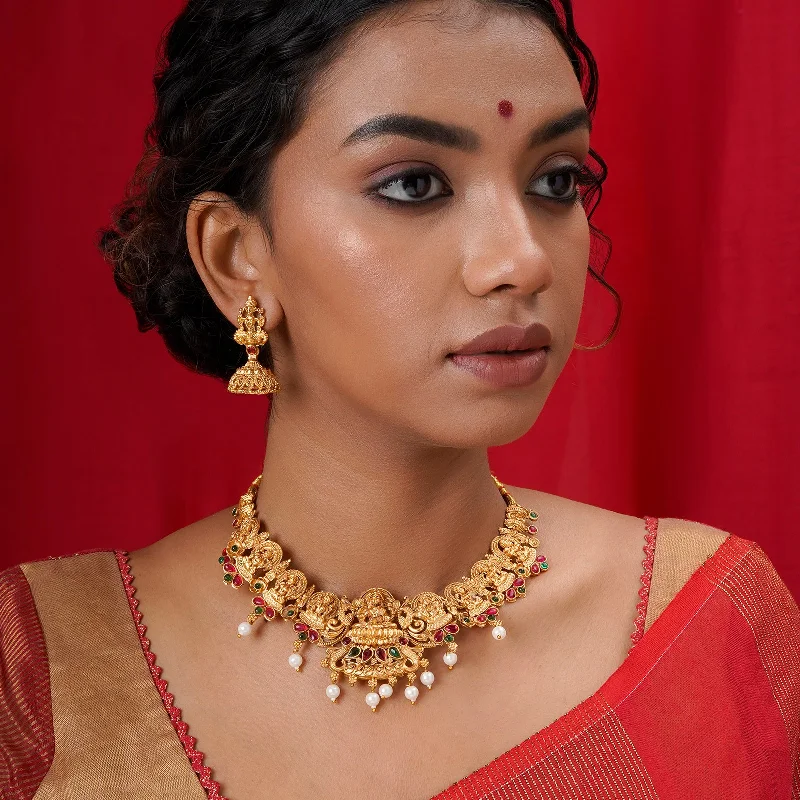 Teejh Gita Gold Red And Green Necklace Set