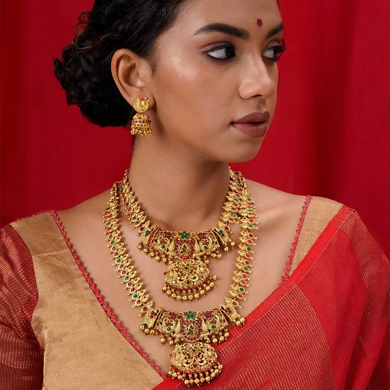 Teejh Katiana Gold Red And Green Layered Necklace Set