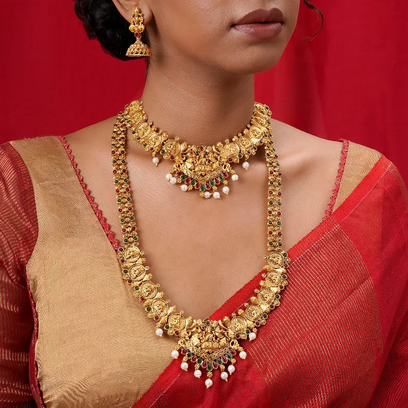 Teejh Katyayani Gold Red And Green Layered Necklace Set