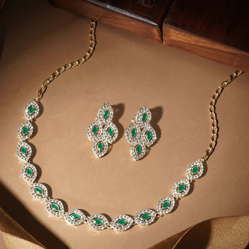 Teejh Dharika Silver Green Necklace set