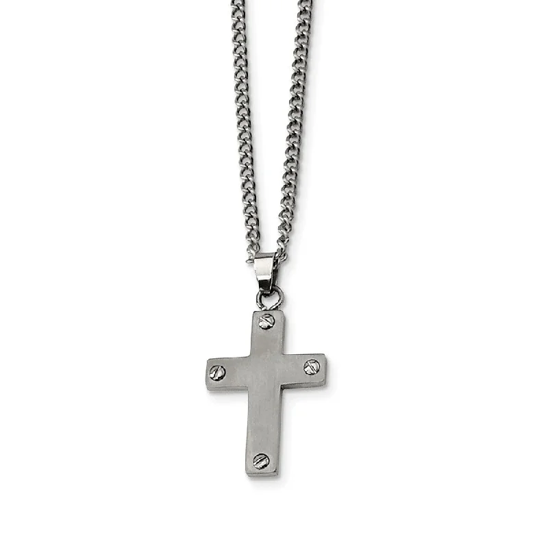 Titanium Brushed Cross Necklace 22 Inch