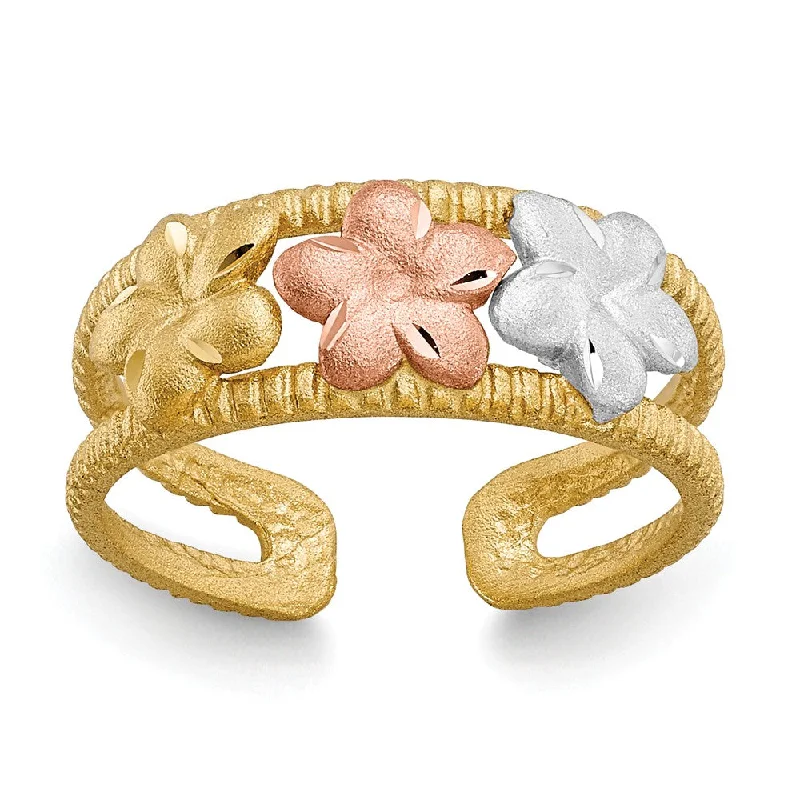 Premium Jewelry At Special Low Prices For A Limited Time Tri-Color Plumeria Toe Ring in 14 Karat Gold Premium Jewelry At Special Low Prices For A Limited Time Tri-Color Plumeria Toe Ring in 14 Karat Gold