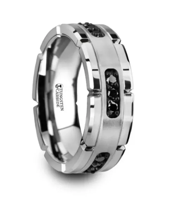 Timeless Beauty, Unbeatable Deals – Jewelry Sale On Tungsten ‘Valor’ 8mm Silver Inlay With Black Diamonds Grooved Wedding Band Timeless Beauty, Unbeatable Deals – Jewelry Sale On Tungsten ‘Valor’ 8mm Silver Inlay With Black Diamonds Grooved Wedding Band