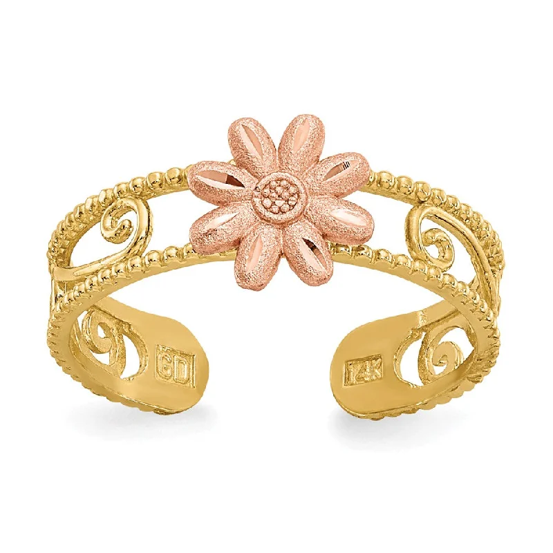 Get The Jewelry You Love At A Price You Love Two-tone Flower Toe Ring in 14 Karat Gold Get The Jewelry You Love At A Price You Love Two-tone Flower Toe Ring in 14 Karat Gold