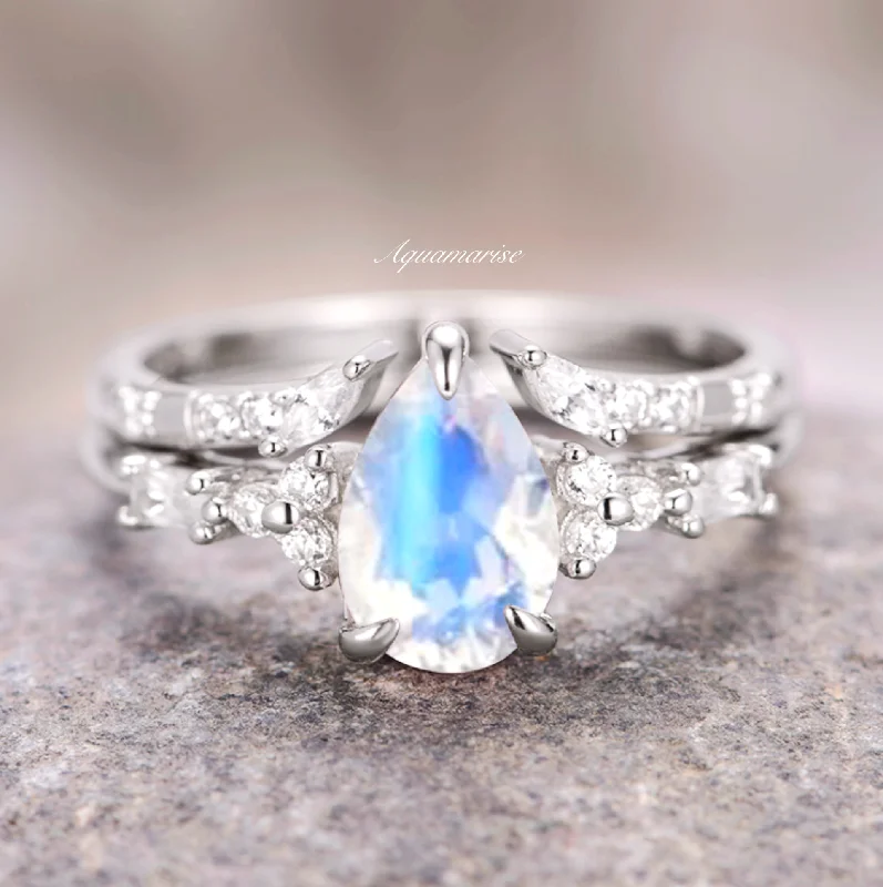 Dazzle With Discounts – Shop Jewelry On Sale Teardrop Natural Moonstone Ring Set - Sterling Silver