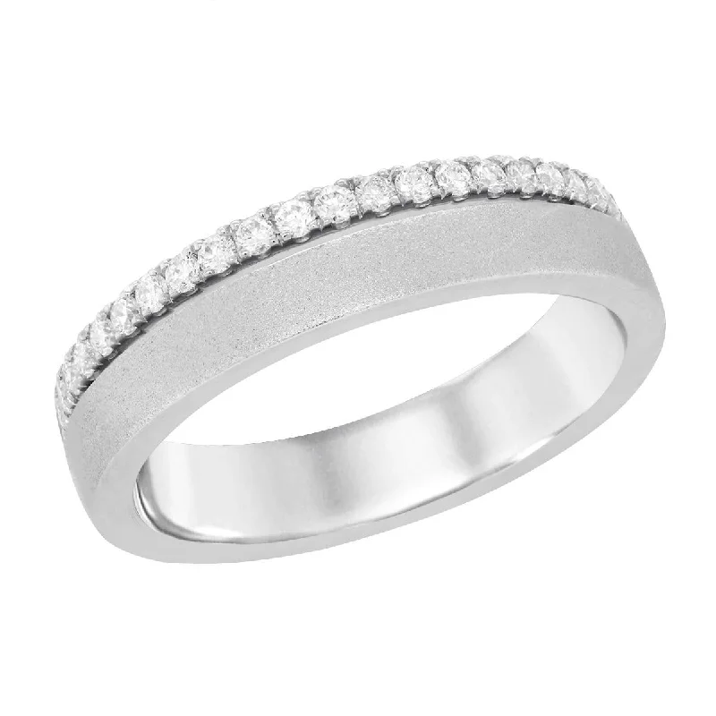 Exclusive Jewelry Markdowns – Limited-Time Offer WHITE GOLD WEDDING BAND WITH BRUSHED FINISH AND ROW OF DIAMONDS, .25 CT TW Exclusive Jewelry Markdowns – Limited-Time Offer WHITE GOLD WEDDING BAND WITH BRUSHED FINISH AND ROW OF DIAMONDS, .25 CT TW