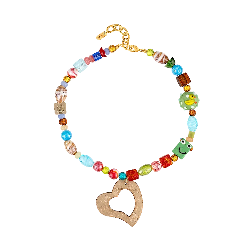 Wooden Beaded Heart Necklace