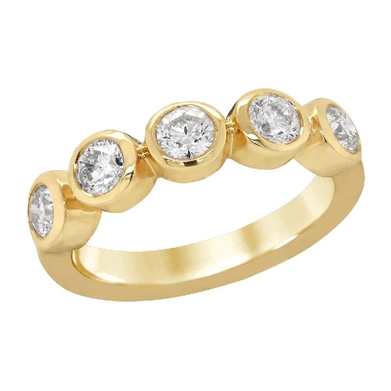 Luxury Jewelry Clearance – Shop Premium Styles Now YELLOW GOLD ANNIVERSARY RING WITH FIVE BEZEL SET DIAMONDS, 3/4 CT TW Luxury Jewelry Clearance – Shop Premium Styles Now YELLOW GOLD ANNIVERSARY RING WITH FIVE BEZEL SET DIAMONDS, 3/4 CT TW
